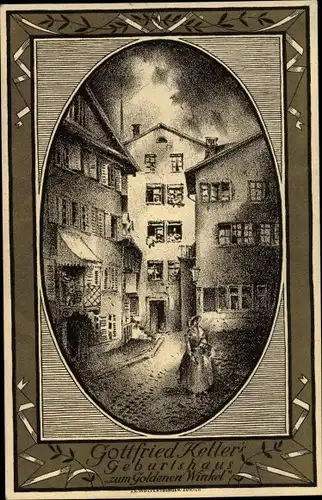 Ganzsachen Künstler Ak Gottfried Keller's Geburtshaus, Bundesfeier 1919