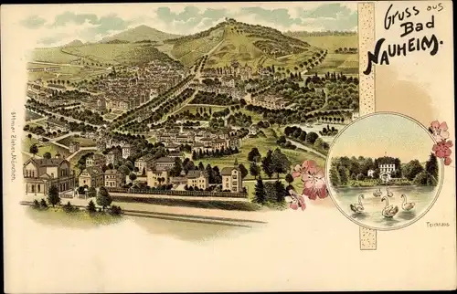 Litho Bad Nauheim im Wetteraukreis Hessen, Panorama, Teichhaus