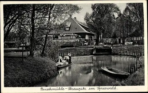 Ak Straupitz im Kreis Dahme Spreewald, Kahn, Gasthaus Buschmühle