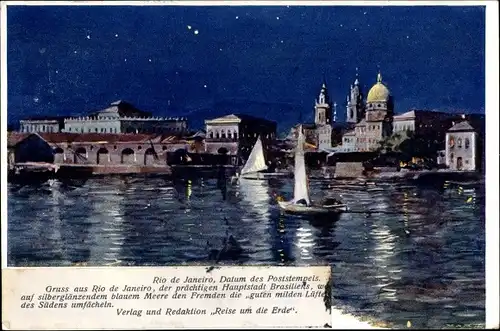 Künstler Ak Rio de Janeiro Brasilien, Ansicht bei Nacht