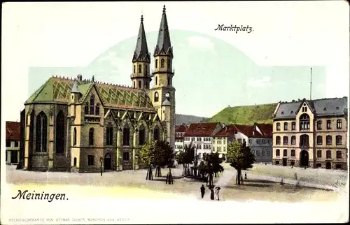 Ak Meiningen in Südthüringen, Marktplatz, Kirche
