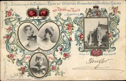 Ganzsachen Ak Regensburg, Festfeier des Hauses Thurn und Taxis, Fürst Albert, Fürstin Margaretha