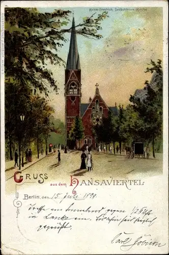 Litho Berlin Tiergarten Hansaviertel, Blick zur Kirche