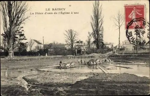 Ak Le Raincy Seine Saint Denis, la Pièce d'eau l'Église à sec