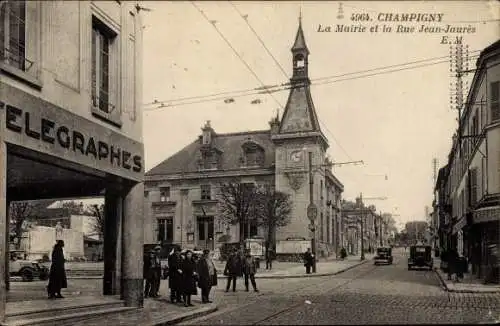 Ak Champigny sur Marne Val de Marne, La Mairie et la Rue Jean Jaurès