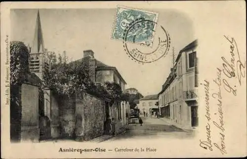Ak Asnieres sur Oise Val d'Oise, Carrefour de la Place