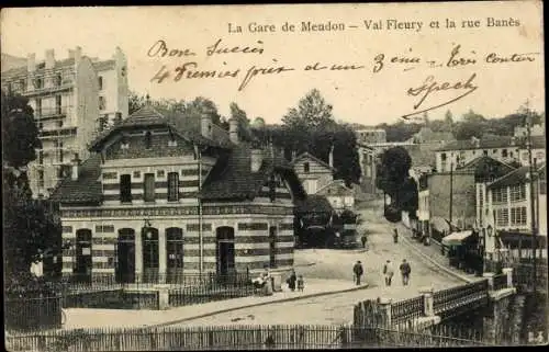 Ak Meudon Hauts de Seine, La Gare de Meudon, Val Fleury et la Rue Banès