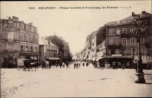 Ak Belfort Territoire de Belfort, Place Corbis, Faubourg de France, Epicerie Belfortaine