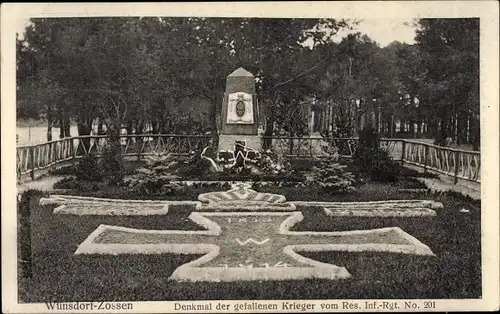 Ak Wünsdorf Zossen in Brandenburg, Kriegerdenkmal Res. Inf. Regt. No. 201, Eisernes Kreuz