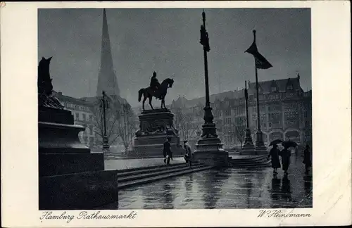 Ak Hamburg, Der Rathausmarkt mit Kaiser Wilhelm Denkmal