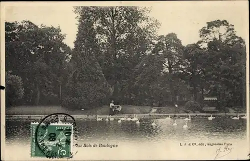 Ak Paris VI., Au Bois de Boulogne, Schwäne, Kinderwagen