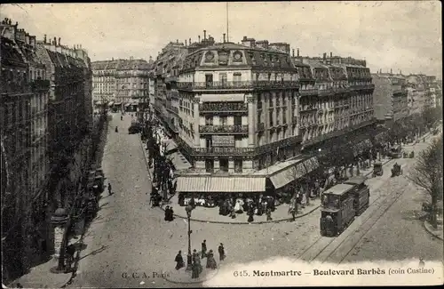 Ak Paris Buttes Montmartre, Boulevard Barbes, coin Custine