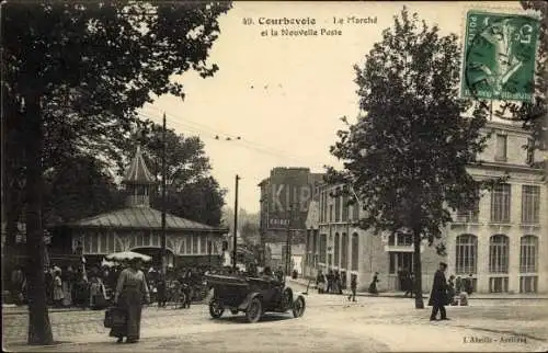 Ak Courbevoie Hauts-de-Seine, Le Marché et la Nouvelle Poste