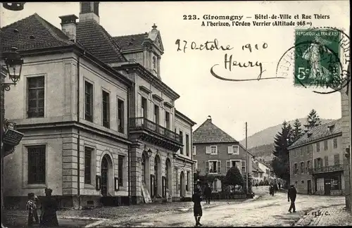 Ak Giromagny Territoire de Belfort, Hotel de Ville, Rue Thiers, Ordon Verrier