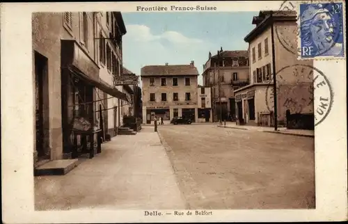 Ak Delle Territoire de Belfort, Rue de Belfort, Hotel du Nord, Banque Populaire