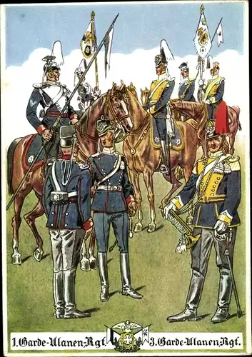 Künstler Ak Pietsch, Paul, 1. Garde Ulanen Regiment und 3. Garde Ulanen Regiment