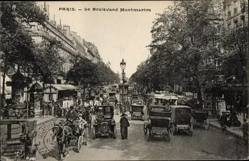 Ak Paris IX., Le Boulevard Montmartre, Autos