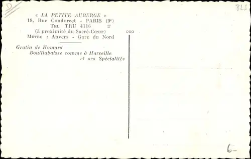 Ak Paris IX., La Petite Auberge, Rue Condorcet, Innenansicht