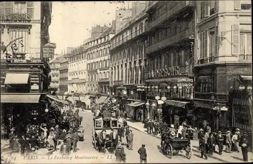 Ak Paris IX., Le Faubourg Montmartre, Geschäfte, Kutschen