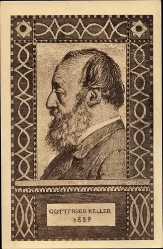 Ganzsachen Künstler Ak Schweizer Bundesfeier, Schriftsteller Gottfried Keller, Portrait 1889