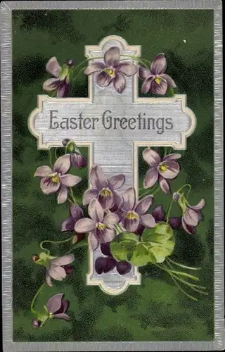 Präge Ak Glückwunsch Ostern, Kreuz, Veilchen