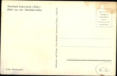 Ak Bad Lobenstein in Thüringen, Panorama von der Mathildenhöhe