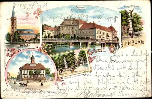 Litho Oranienburg, Kirche, Schloss, Kriegerdenkmal, Hotel Eilers, Denkmal Luise Henriette