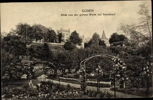 Ak Guben in der Niederlausitz, Sanssouci von der grünen Wiese