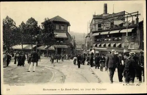 Ak Suresnes Hauts-de-Seine, Le Rond Point, un jour de Courses