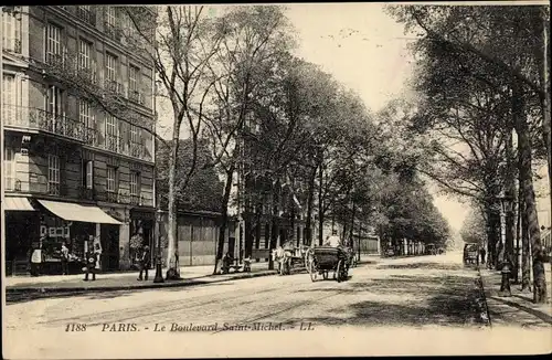 Ak Paris VI., Le Boulevard Saint Michel, Kutsche, Geschäft