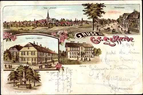 Litho Groß Lafferde Ilsede Niedersachsen, Restaurant zur Waage, Schule, Kriegerdenkmal, Bierstraße