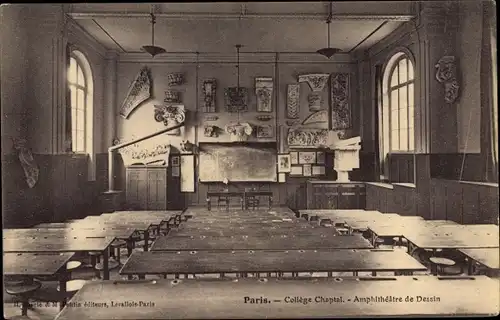 Ak Paris IX., College Chaptal, Amphitheatre de Dessin, Klassenzimmer