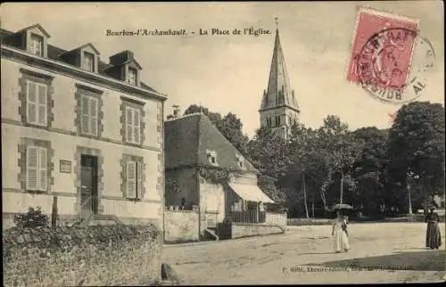 Ak Bourbon l'Archambault Allier, La Place de l'Église