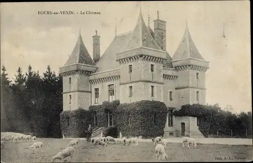 Ak Fours en Vexin Eure, Chateau, Schafe