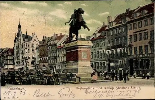 Ak København Kopenhagen Dänemark, Hojbroplads med Biskop Absalons Statue