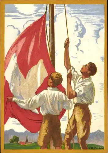 Ganzsachen Künstler Ak Schweizer Bundesfeier 1929, Nationalspende, Flagge