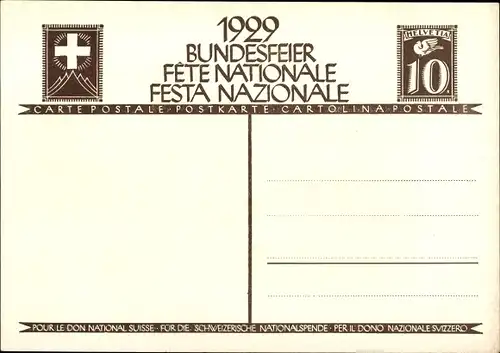 Ganzsachen Künstler Ak Schweizer Bundesfeier 1929, Nationalspende, Flagge