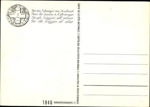 Künstler Ak Chiesa, Pietro, Der Auswanderer, Schweizer Bundesfeier 1946