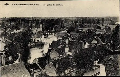 Ak Chateauneuf sur Cher, Vue générale prise du Chateau