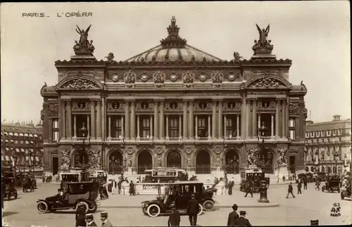 Ak Paris IX., L'Opera, Autos, Passanten