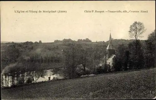 Ak Montgobert Aisne, L'Église et l'Étang