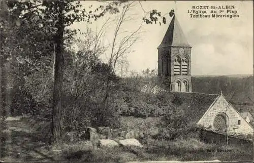 Ak Rozet Saint Albin Aisne, L'Église, Tombeau Mérovingien