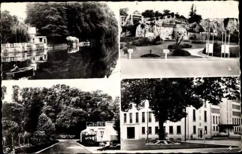 Ak Caen Calvados, Les bords de l'Orne, Ruines du Château, Jardin des Plantes, Trésories Générale