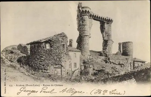 Ak Allegre Haute Loire, Ruines du Chateau