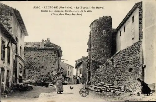 Ak Allegre Haute Loire, Portail de Ravel, Rue des Boucheries