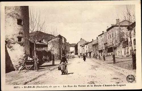 Ak Blesle Haute Loire, Rue du Vallat et al Route d'Anzat le Luguet