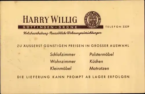 Ak Grone Göttingen in Niedersachsen, Harry Willig Holzbearbeitung und Wohnungseinrichtungen