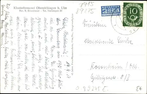 Ak Oberelchingen Elchingen, Gaststube der Klosterbrauerei von R. Eisenlauer
