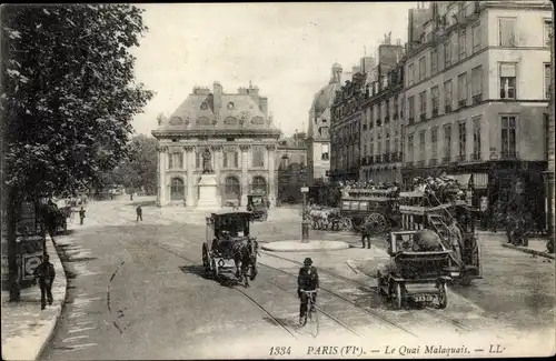 Ak Paris VI., Le Quai Malaquais, Kutschen, Denkmal