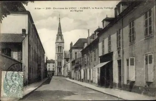 Ak Cusset Allier, Rue du Collège et l'Église